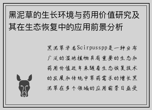 黑泥草的生长环境与药用价值研究及其在生态恢复中的应用前景分析 黑泥草的生长环境与药用价值研究及其在生态恢复中的应用前景分析